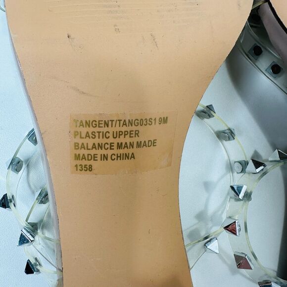 Steve Madden Nude Lucite Tangent Cone Heel Clear Silver Studded Strappy Sandal 9 - Picture 15 of 16